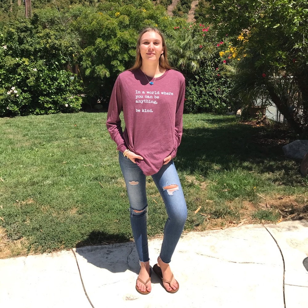 Graphic Tee Unisex “Be Kind” Long Sleeve Tee Shirt in Blue or Maroon - Picture 10 of 16
